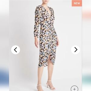 REBECCA TAYLOR NYC  BOW FLEUR MIDI  RUCHED DRESS SIZE 0